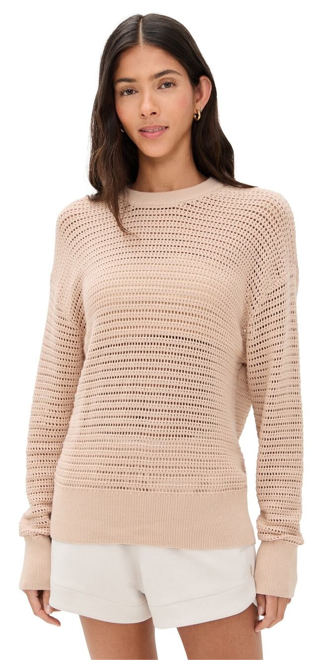 Varley Cotton Open Knit Crew Neck Kershaw Sweater Cream Size Small Minimalist